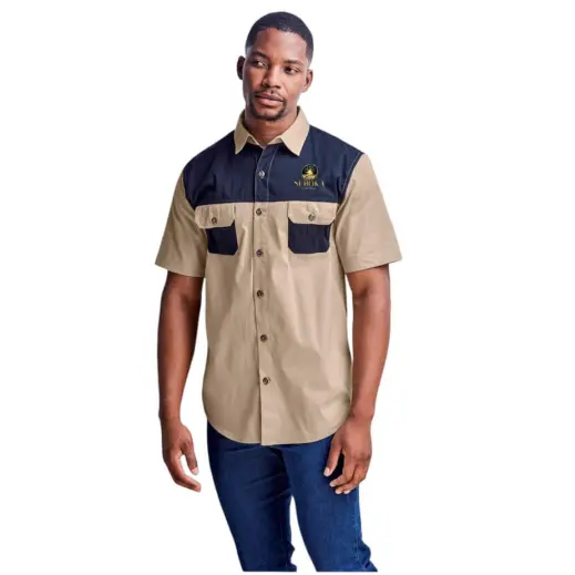 Mens Short Sleeve Serengeti 2-Tone Bush Shirt Model